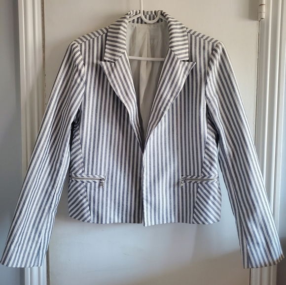Express Jackets & Blazers - Express Blue & White Striped Zipper Blazer Size M Academia Preppy Corpcore